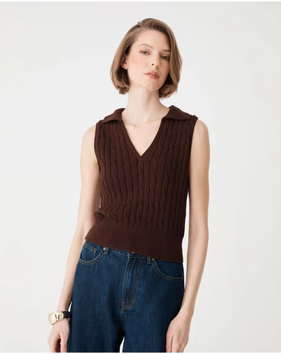 Forcast - Erin Collared Cable Knit Top
