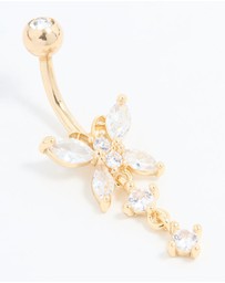 Lovisa - Gold Plated Titanium Cubic Zirconia Butterfly Belly Bar