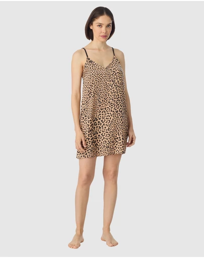 DKNY - Animal Print Short Satin Chemise Nightgown
