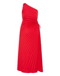 City Chic - Plus size Aliza One Shoulder Pleat Maxi Dress - red