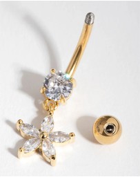 Lovisa - Gold Cubic Zirconia Flower Drop Belly Ring