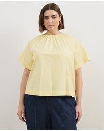 Atmos&Here Curvy - Tirsa Cotton Gathered SS Top