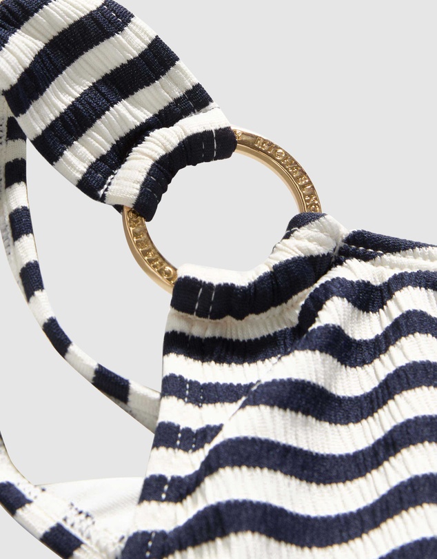 Michael Kors - Crinkle Stripe Padded Cup One Shoulder Swimsuit