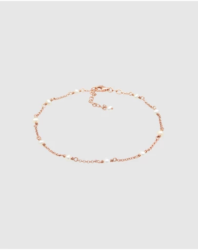 Elli Jewelry - Freshwater Pearl Anklet in Rose Gold-Plated 925 Silver
