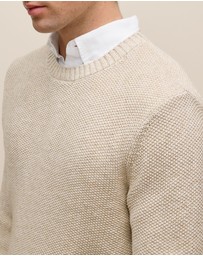 Trenery - Linen Cotton Texture Knit Crew in Flax