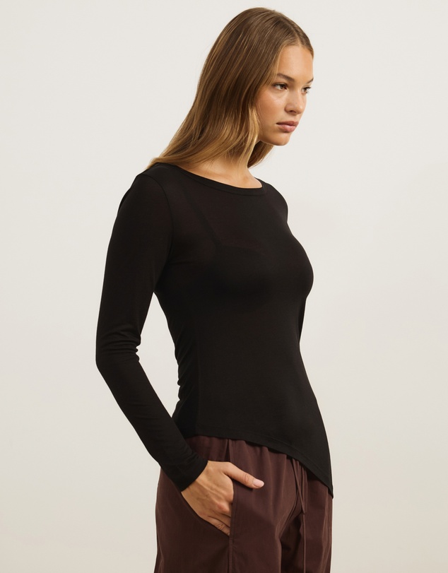 Atmos&Here - Wool Blend Asymmetrical Hem Long Sleeve Top