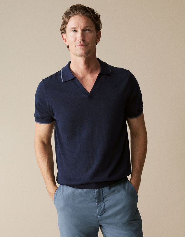 Trenery - Merino Knit Polo in Navy