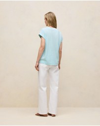 Trenery - Cotton Cuff Sleeve T-shirt in Pastel Blue