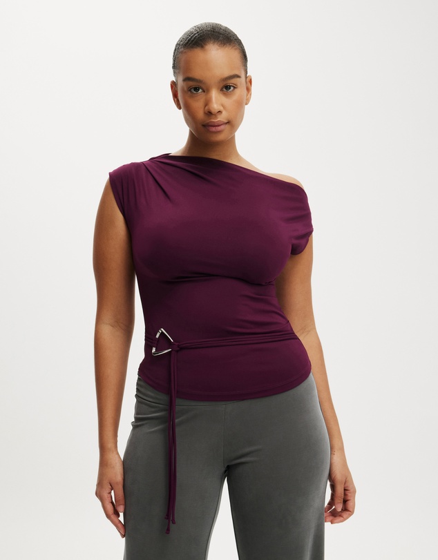 Cotton On - Georgie Off Shoulder Belt SS Top