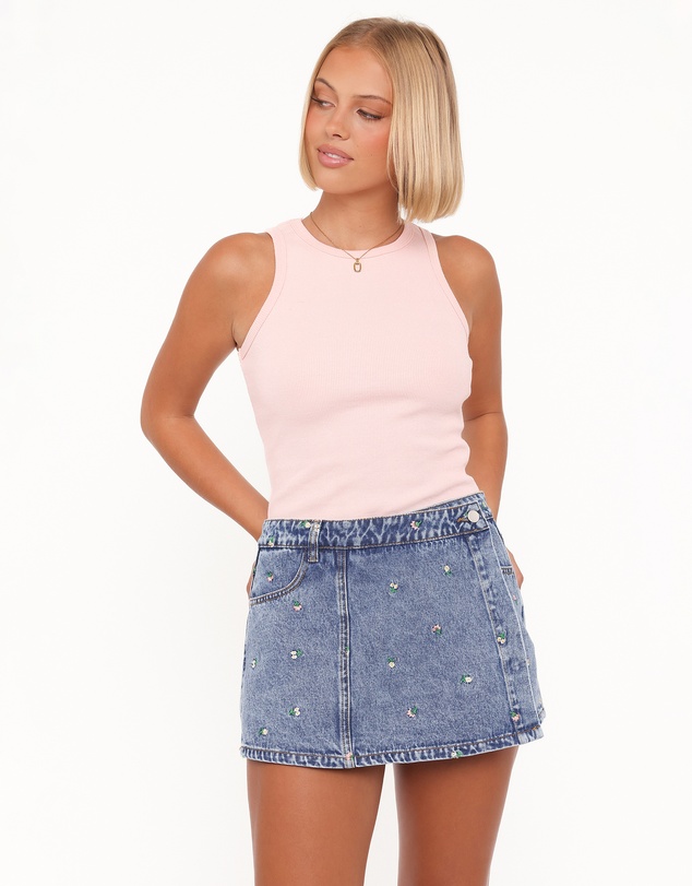 Petal & Pup - Evanna Denim Skort - Embroidery Medium Wash