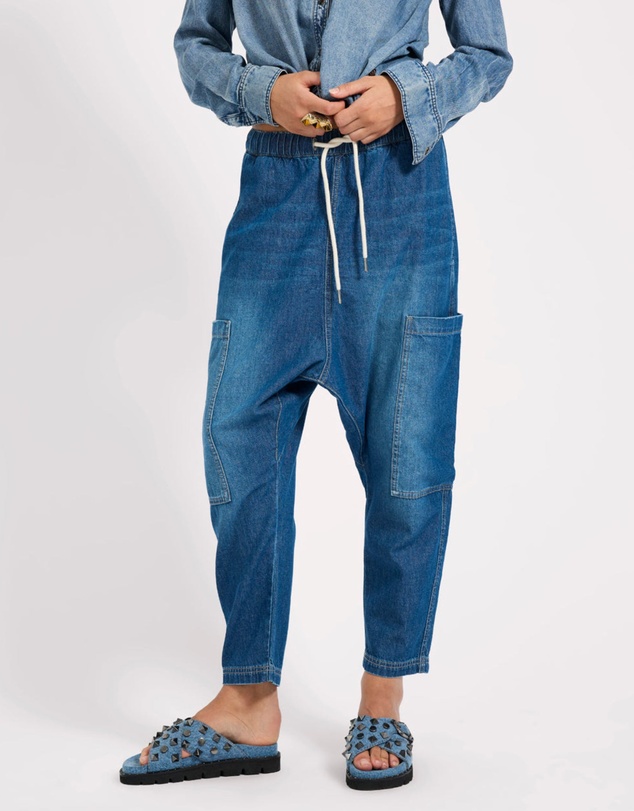 ONE TEASPOON - Isla Low Waist Drawstring Harem Denim Jeans - Blue Pasadena