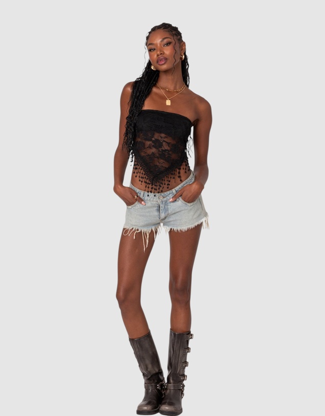 EDIKTED - India Sheer Lace Strapless Top