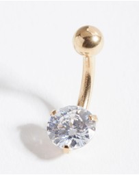 Lovisa - Gold Surgical Steel Round Cubic Zirconia Belly Bar