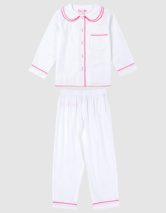 Sant And Abel - Girls White Cambric Long Sleeve PJ Set
