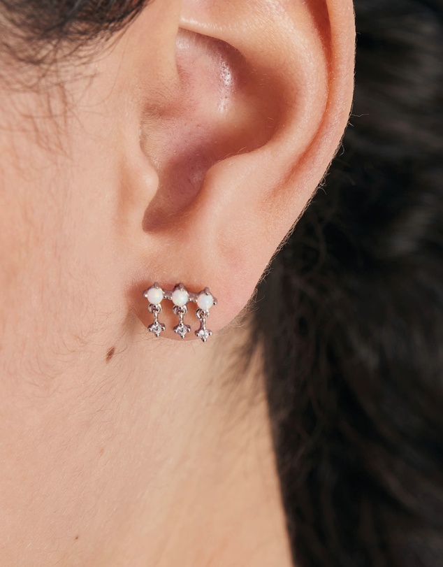 Ania Haie - Ania Haie Silver Kyoto Opal Drop Sparkle Barbell Single Earring