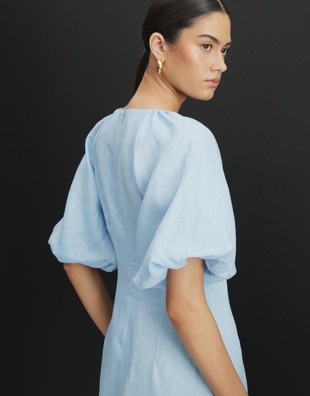 Revibe - Repaired AERE Imogen Linen Puff Sleeve Midi Dress - AU 12