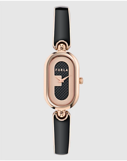 Furla - Ooh Rose Gold-Tone 19mm Black Enamel Bangle Watch