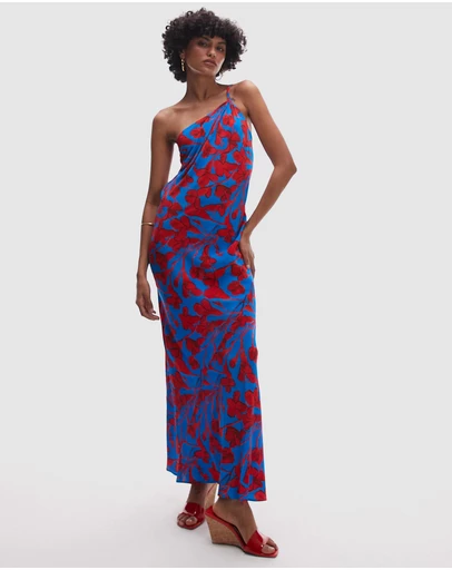 TOPSHOP - Asymmetric One Shoulder Open Back Midi Occasion Dress
