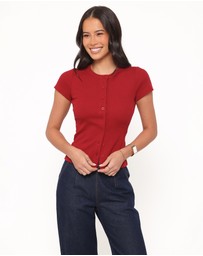 Petal & Pup - Tylarah Short Sleeve Cardigan Top - Red