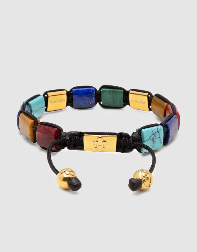 Nialaya Jewellery - The Dorje Flatbead Collection - Blue Lapis, Green Jade, Brown Tiger Eye, Red Jade and Turquoise