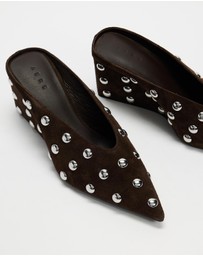 AERE - Studded Suede Wedge Pumps