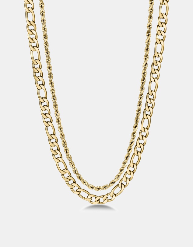 Eclectics - Fortress Rope and Figaro Chain Necklace - 18K Gold Plated Stainless Steel