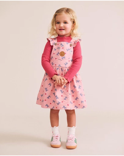 Huxbaby - Hearts and Bows Frill Overalls - Babies-Kids
