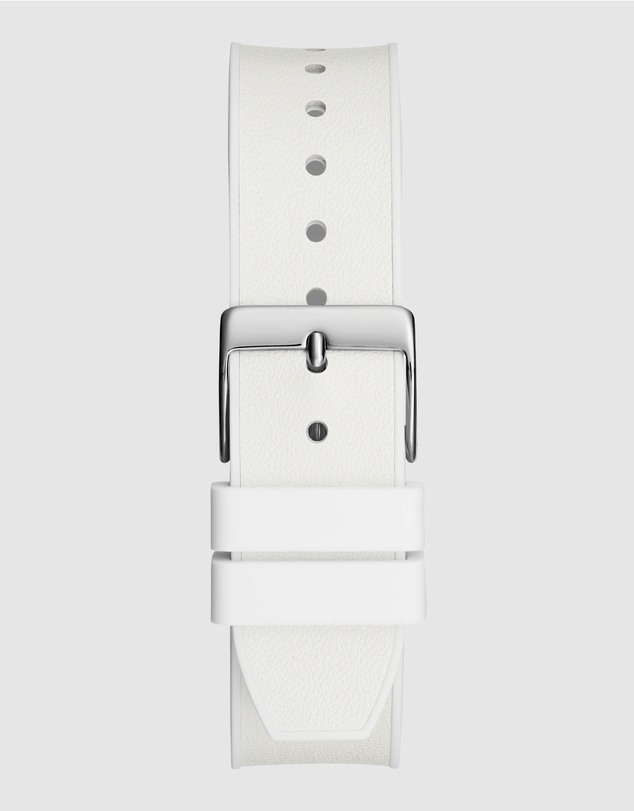 GUESS - ICONIC 40 Glamour 39mm Silver-Tone Case White Silicone Strap