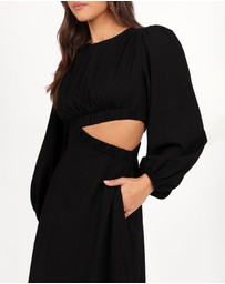 Petal & Pup - Ginnee Puff Sleeve Cutout Midi Dress - Black