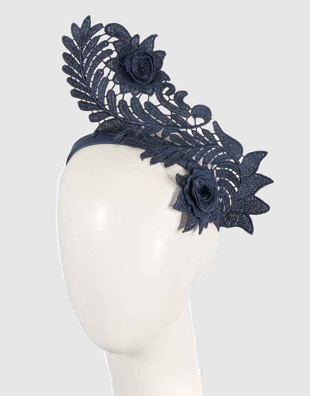 Max Alexander - Navy Lace Crown Headband Fascinator