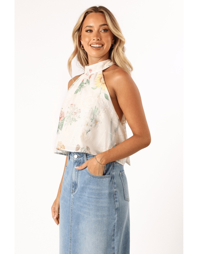 Petal & Pup - Willa Halterneck Top - White Floral