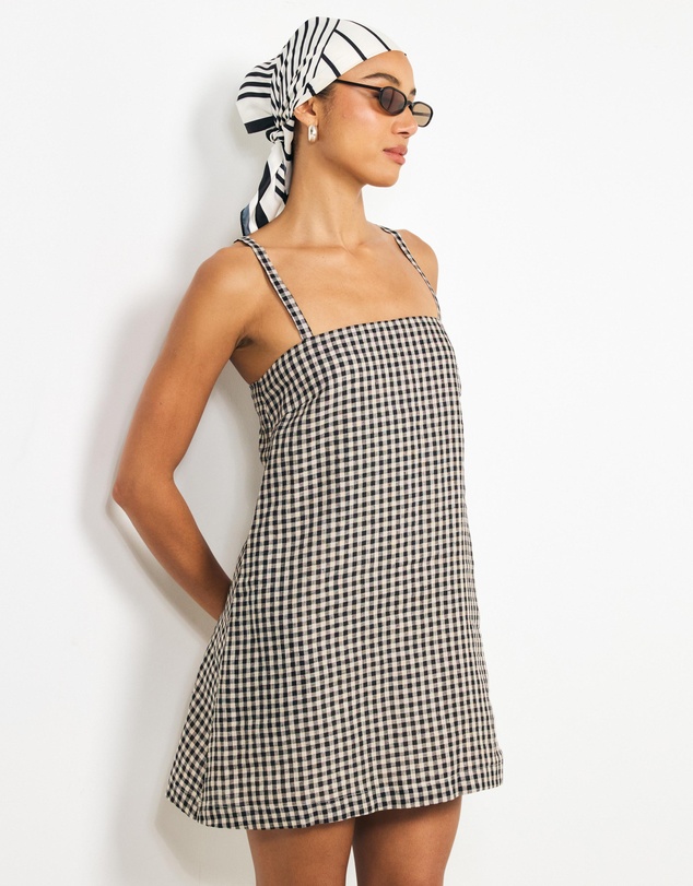 AERE - Avenly Linen Gingham Mini Dress