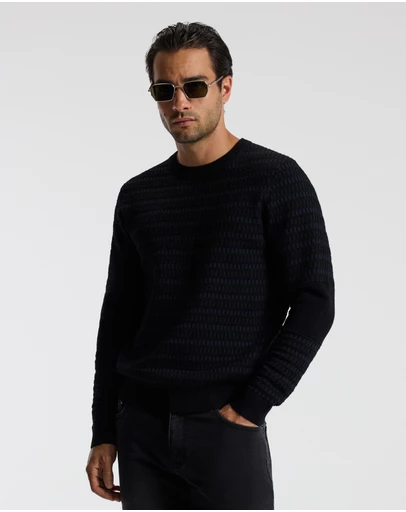 Calibre - Geometric Jacquard Crew Neck Sweater Navy