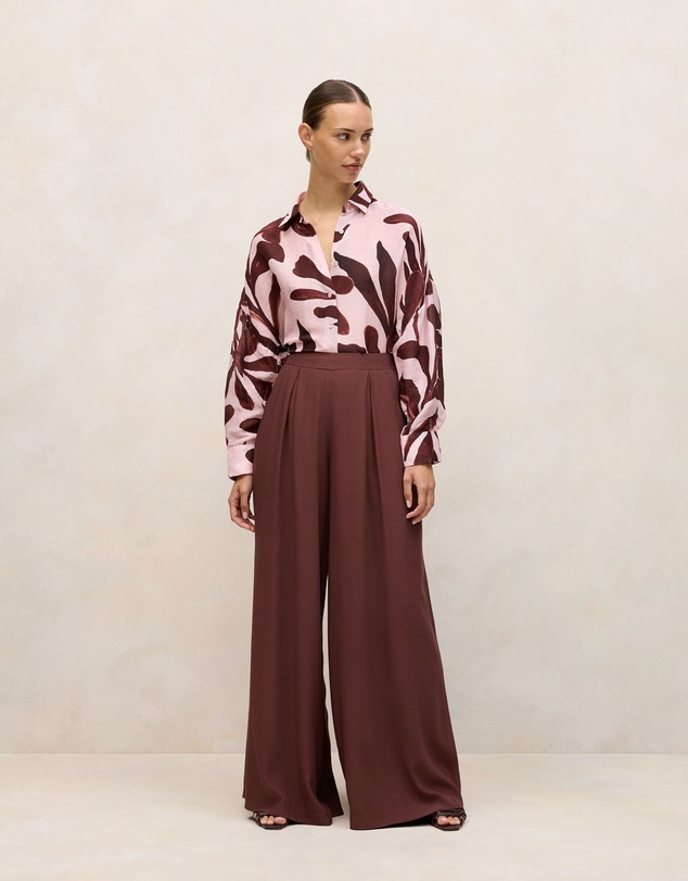 Trenery - Pleat Detail Palazzo Pant in Espresso