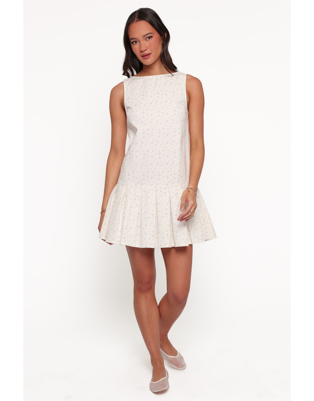 Petal & Pup - Elarina Pleated Mini Dress - White Ditsy Floral
