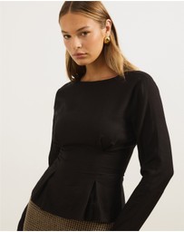 Atmos&Here - Sapna Linen Blend Long Sleeve Pintuck Blouse