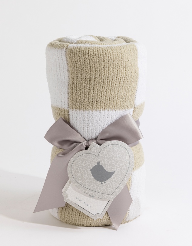 Living Textiles - Chenille Blanket - Checkered Taupe