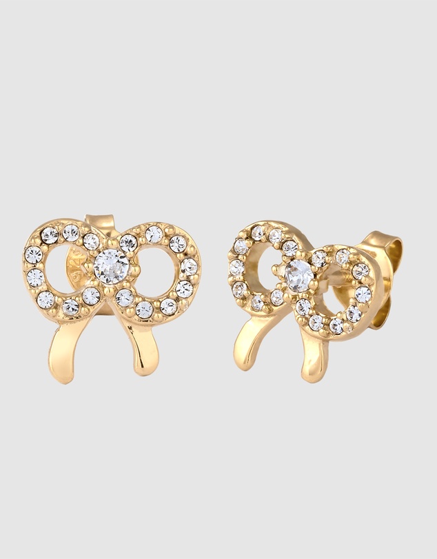 Elli Jewelry - Crystal Bow Stud Earrings in Gold-Plated 925 Silver