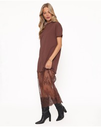 Petal & Pup - Kella Short Sleeve Lace Maxi Dress - Brown