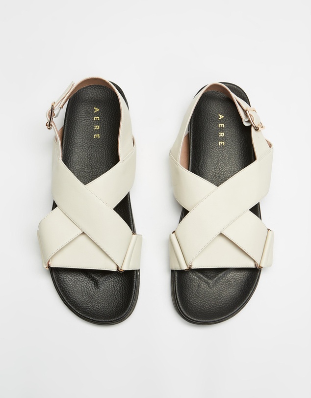AERE - Crossover Leather Footbed Sandals