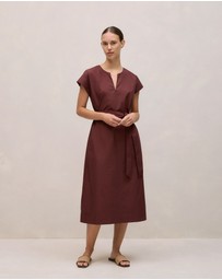 Trenery - Cotton Poplin Cap Sleeve Belted Dress in Espresso