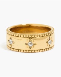 Lovisa - Waterproof Gold Plated Stainless Steel Cubic Zirconia Star Thick Band Ring