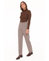 Petal & Pup - Jessie Straight Leg Trouser Pants - Brown Houndstooth