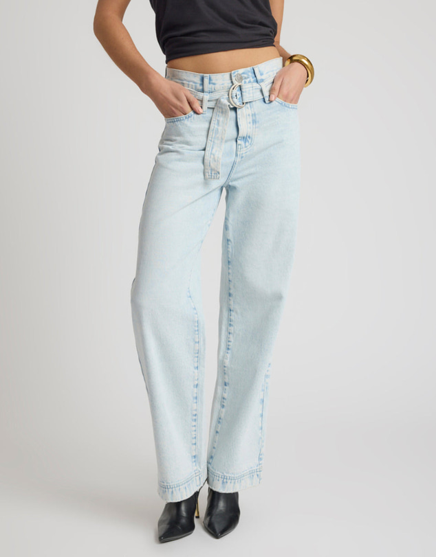 ONE TEASPOON - Jackson Belted Mid Waist Wide Leg Denim Jeans - Beach Blue