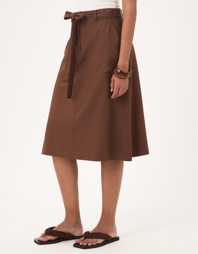 Atmos&Here - Ava Linen Blend Tie Waist Midi Skirt