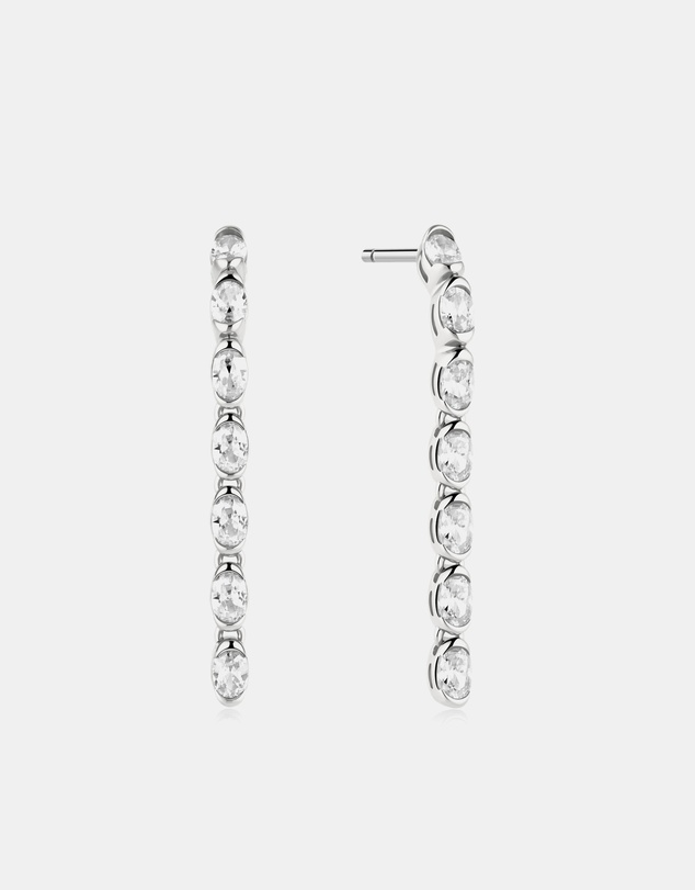 Ania Haie - Silver Half-Bezel Oval Linear Dangle Stud Earrings