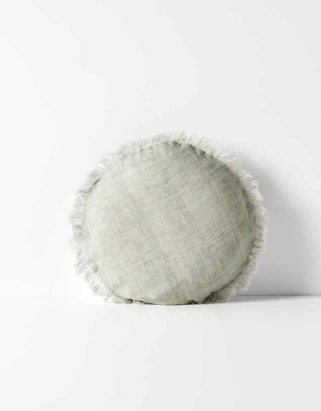 Aura Home - Vintage Linen Fringe Small Round Cushion