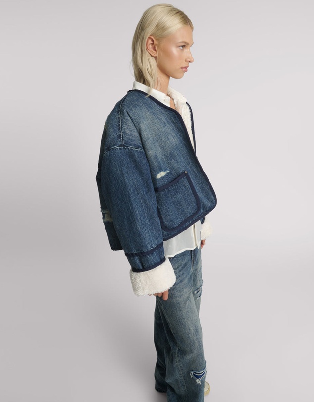 ONE TEASPOON - Teddy Cropped Denim Jacket - Boys Club Blue