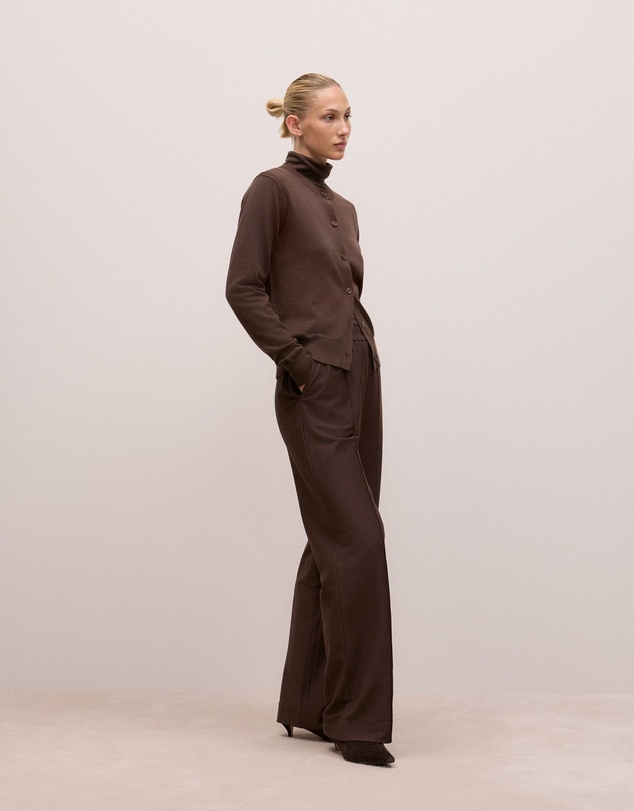 Trenery - Merino Classic Crew Cardigan in Coffee Bean