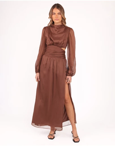 Petal & Pup - Neveah Long Sleeve Maxi Dress - Chocolate